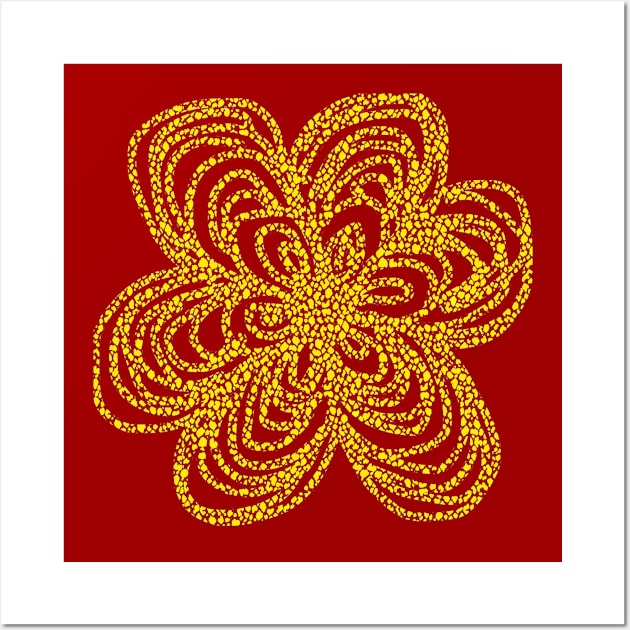 Yellow Textured Flower on Red Wall Art by Klssaginaw